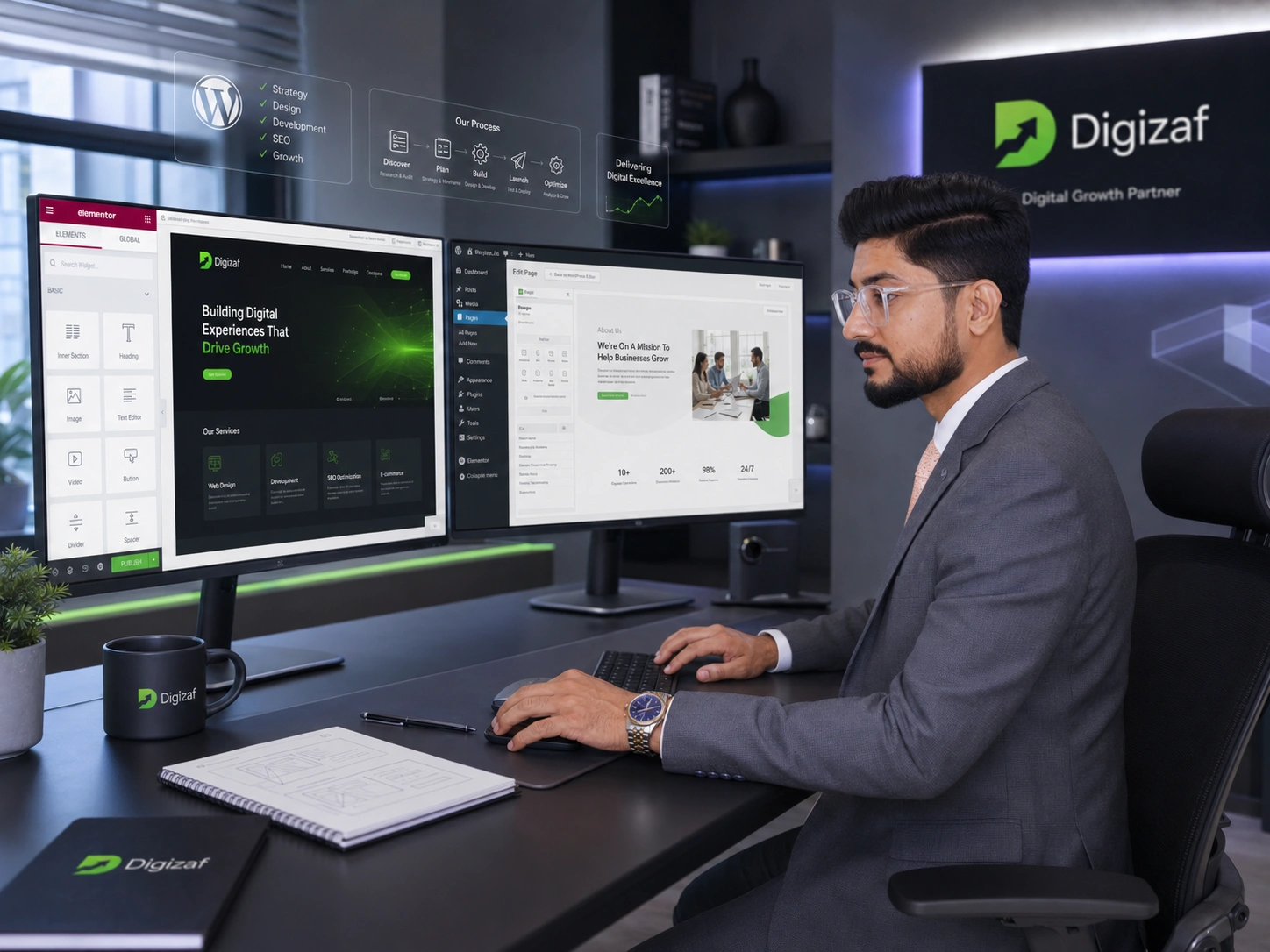 Digizaf workspace — WordPress website design and development work