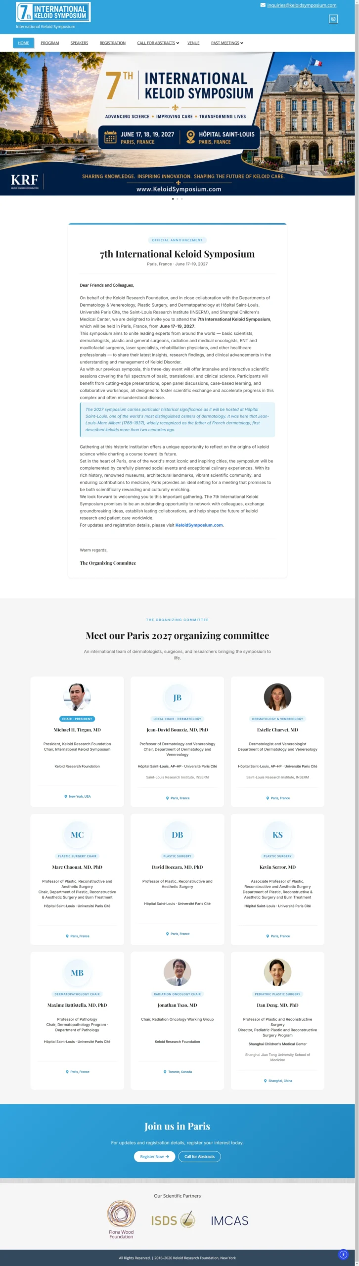 7th International Keloid Symposium website full-page screenshot